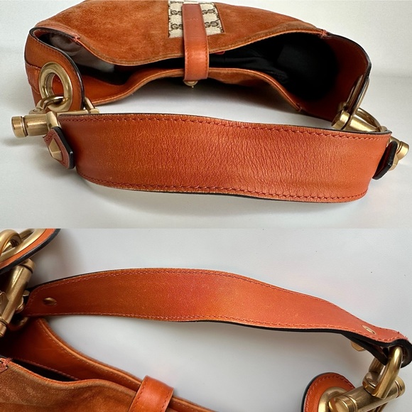 ✨GUCCI Suede Priston Lock Small Jackie O Hobo Shoulder Bag Burnt Orange - Picture 9 of 15